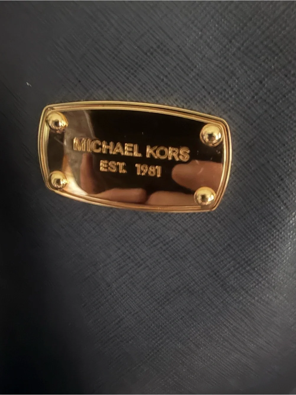 Michael Kors Navy Leather Satchel with Gold Plate